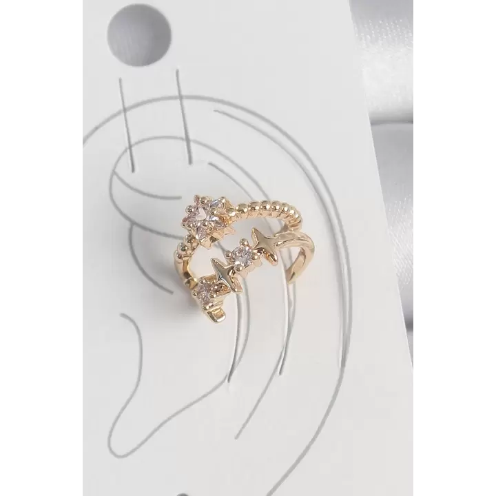 Pirinç Gold Renk Zirkon Taşlı Yıldız Model Kadın Kıkırdak Küpe