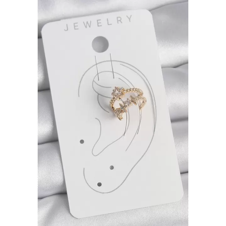 Pirinç Gold Renk Zirkon Taşlı Yıldız Model Kadın Kıkırdak Küpe