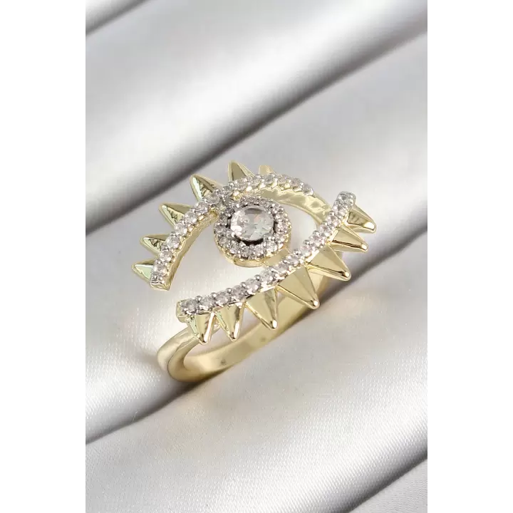 Pirinç Göz Figürlü Zirkon Taşlı Gold Renk Ayarlanabilir Kadın Yüzük