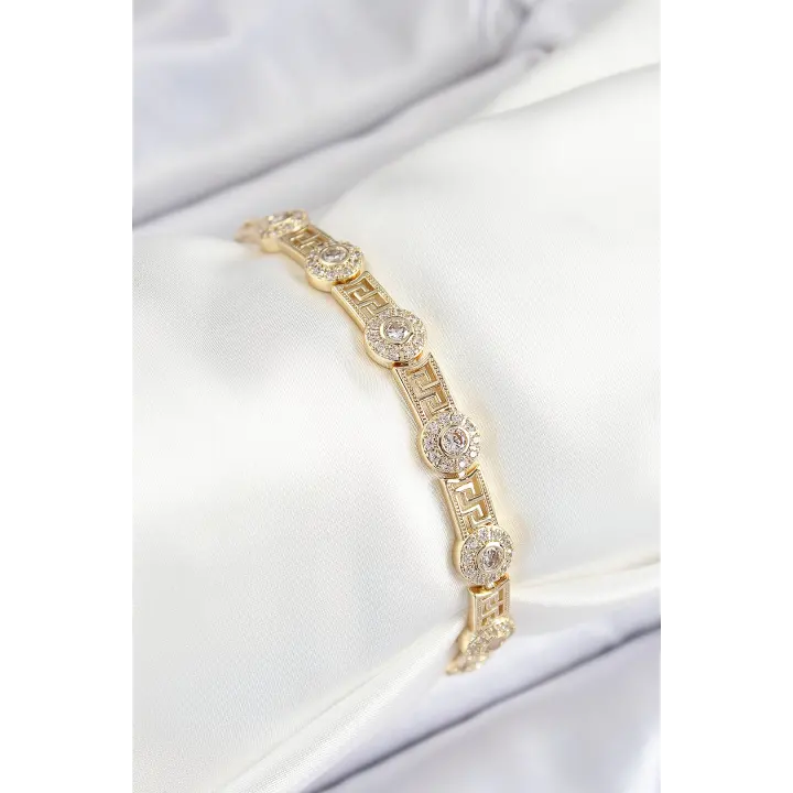 Pirinç Greg Model Zirkon Taşlı Gold Renk VİP Seri Kadın Bileklik