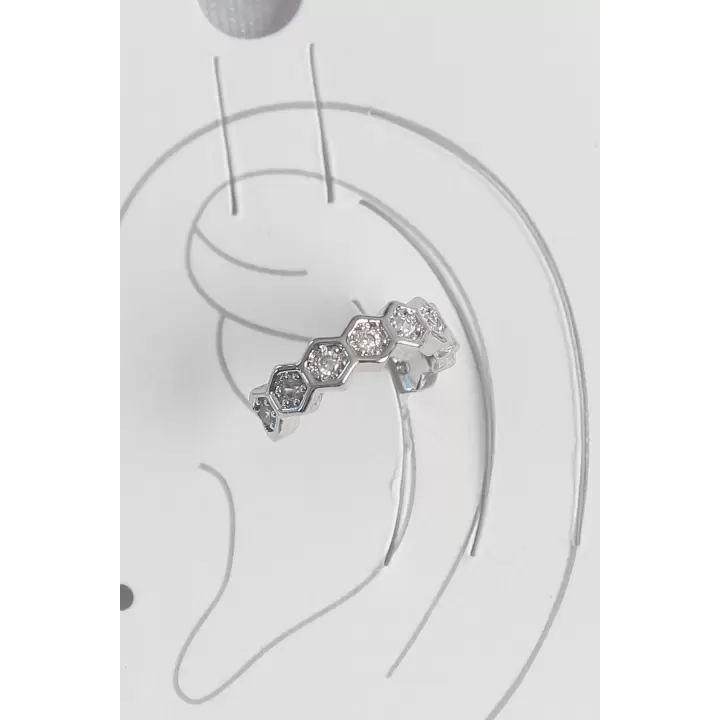 Pirinç Gümüş Renk Bal Peteği Model Zirkon Taşlı Kadın Kıkırdak Küpe