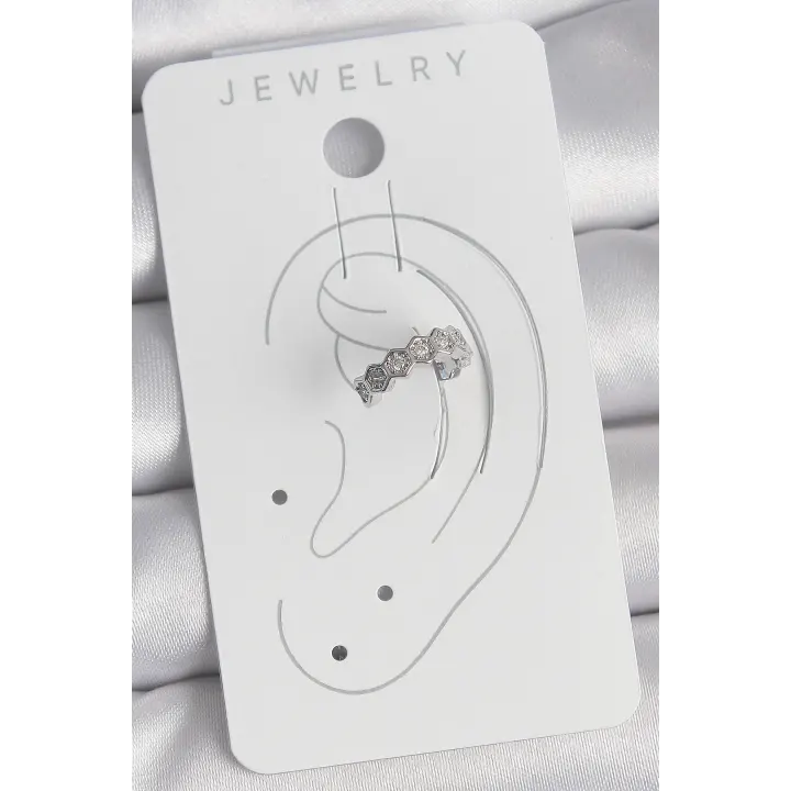Pirinç Gümüş Renk Bal Peteği Model Zirkon Taşlı Kadın Kıkırdak Küpe