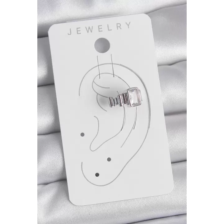 Pirinç Gümüş Renk Kare Zirkon Taşlı Kadın Kıkırdak Model Küpe