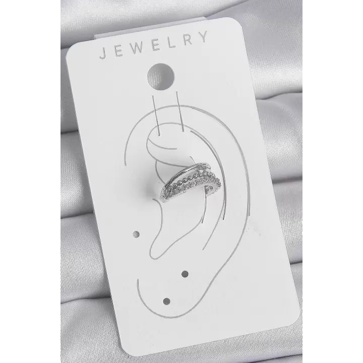 Pirinç Gümüş Renk Zirkon Taşlı 3Lü Sıralı Kadın Kıkırdak Küpe