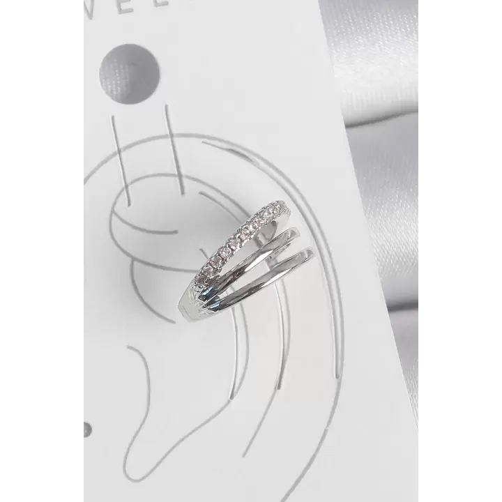 Pirinç Gümüş Renk Zirkon Taşlı 3Lü Sıralı Model Kadın Kıkırdak Küpe
