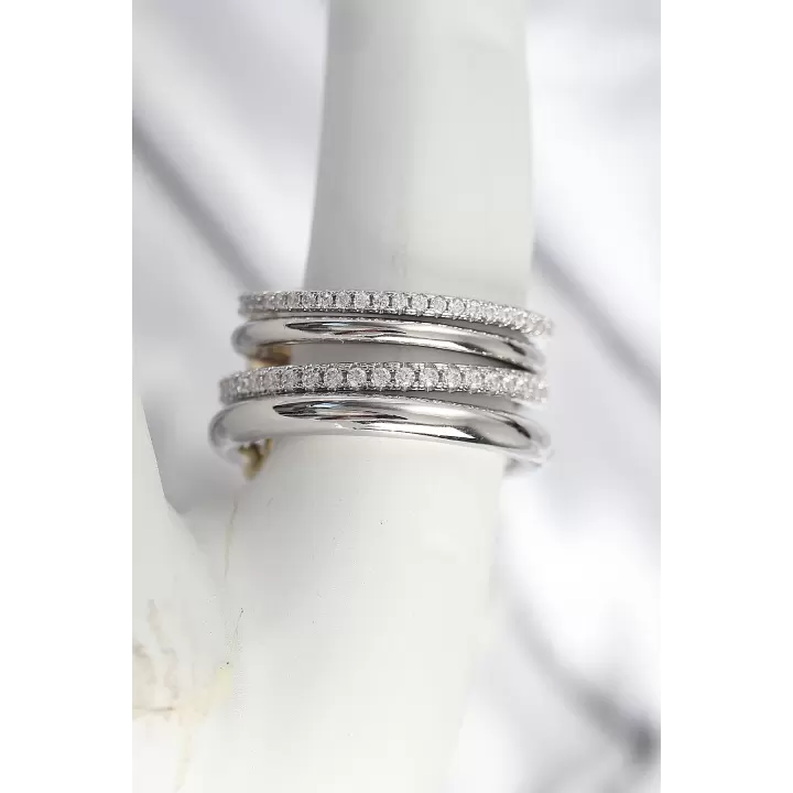 Pirinç Gümüş Renk Zirkon Taşlı 4Lü Kadın Yüzük