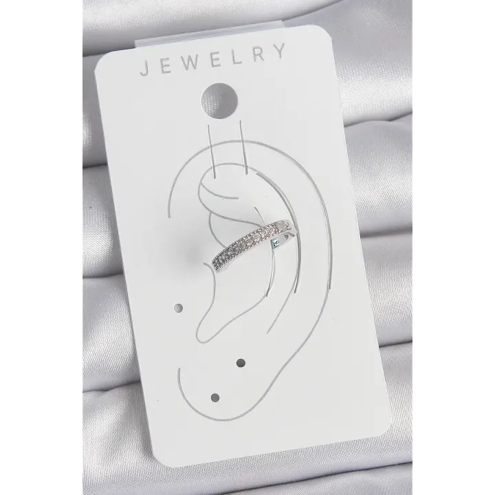 Pirinç Gümüş Renk Zirkon Taşlı Kadın Kıkırdak Model Küpe