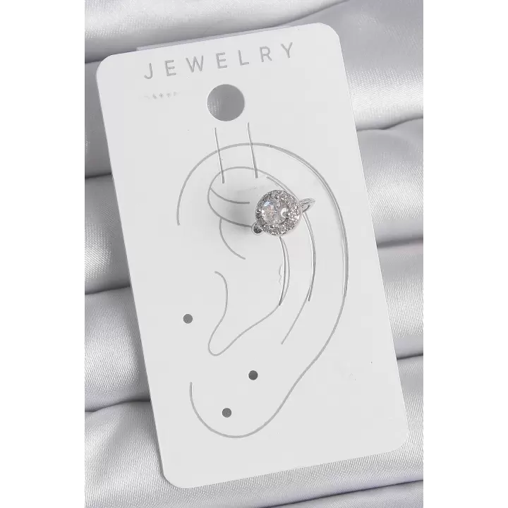 Pirinç Gümüş Renk Zirkon Taşlı Kadın Kıkırdak Model Küpe