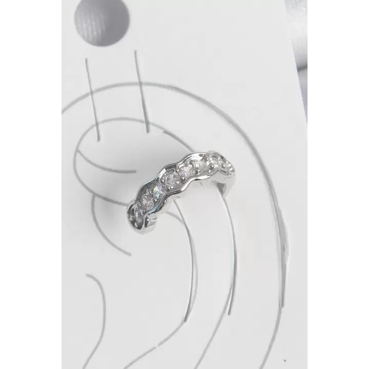 Pirinç Gümüş Renk Zirkon Taşlı Kıkırdak Model Kadın Küpe