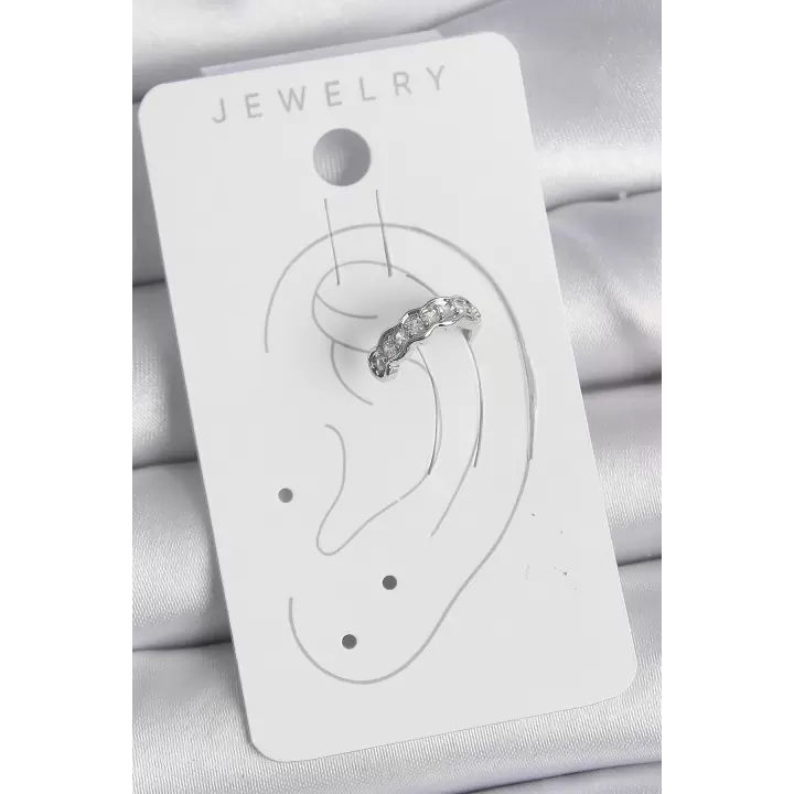 Pirinç Gümüş Renk Zirkon Taşlı Kıkırdak Model Kadın Küpe