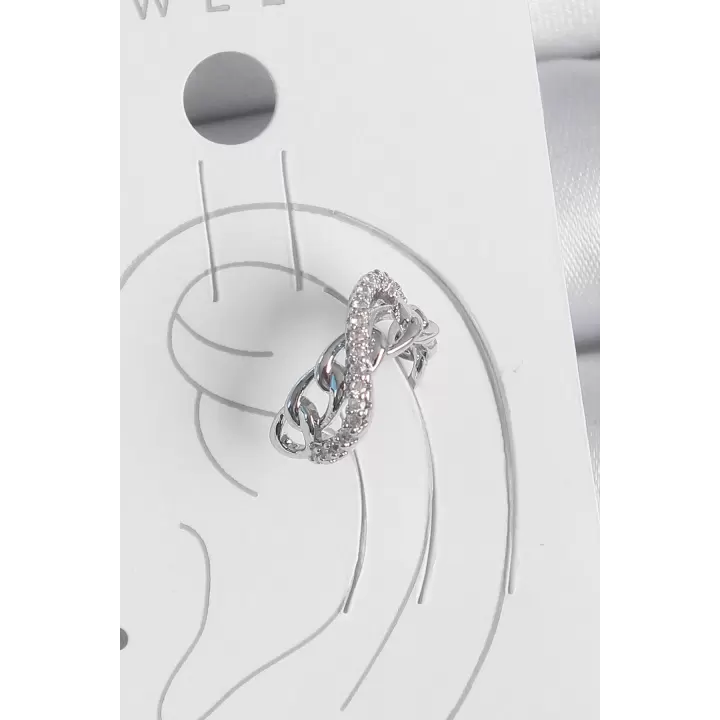 Pirinç Gümüş Renk Zirkon Taşlı Zincir Sonsuzluk Model Kadın Kıkırdak Küpe