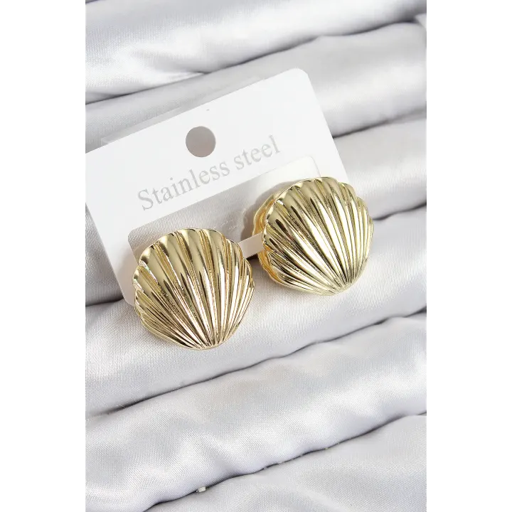 Pirinç İstiridye Model Gold Renk Kadın Küpe