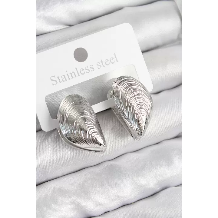 Pirinç İstiridye Model Gümüş Renk Kadın Küpe
