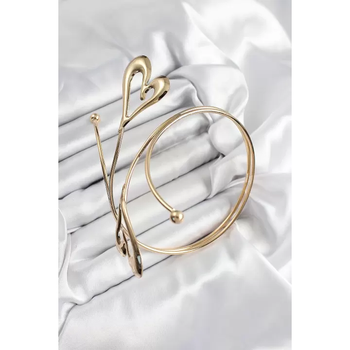Pirinç Kalp Model Gold Renk Kadın Pazu Bileklik