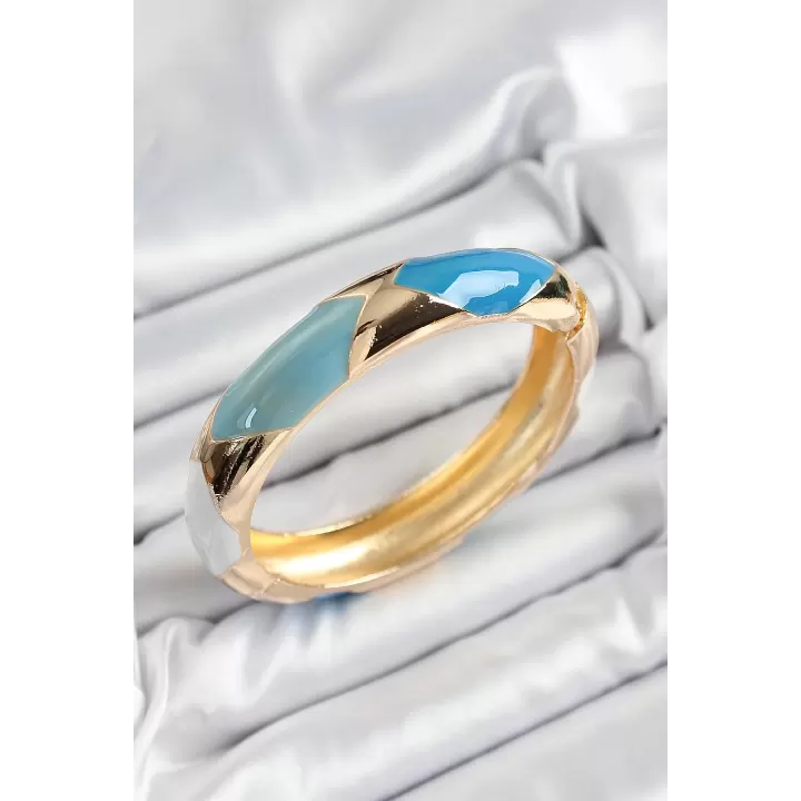Pirinç Mavi Beyaz Mineli Baklava Model Gold Renk Kadın Kelepçe