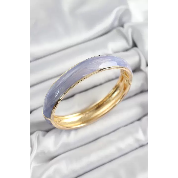 Pirinç Mavi Mor Mineli Mermer Desen Model Gold Renk Kadın Kelepçe