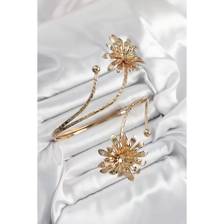 Pirinç Papatya Model Gold Renk Kadın Pazu Bileklik