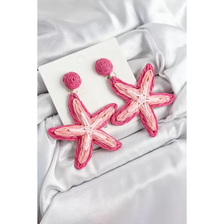 Pirinç Pembe Deniz Yıldızı Model Gold Renk Kadın Hasır Küpe