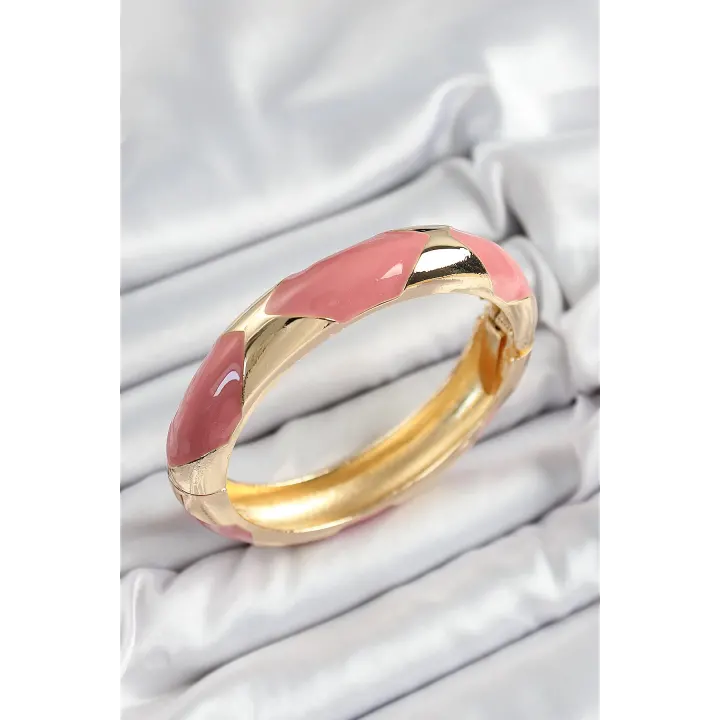 Pirinç Pembe Mineli Baklava Model Gold Renk Kadın Kelepçe
