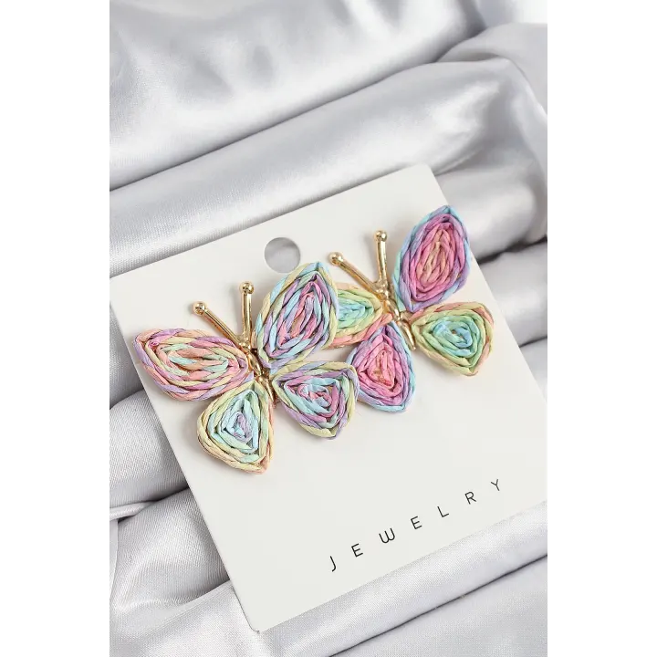 Pirinç Rainbow Kelebek Model Gold Renk Kadın Hasır Küpe