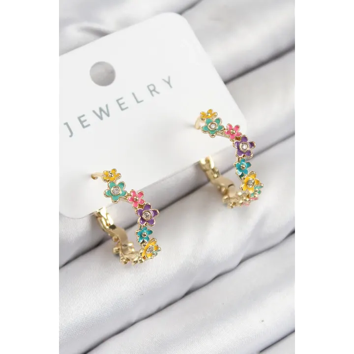 Pirinç Renkli Papatya Model Gold Renk Kadın Küpe