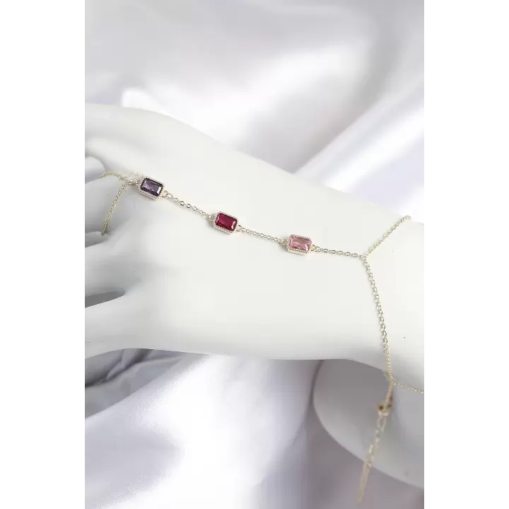 Pirinç Renkli Zirkon Taşlı Dikdörtgen Model Gold Renk Kadın Şahmeran