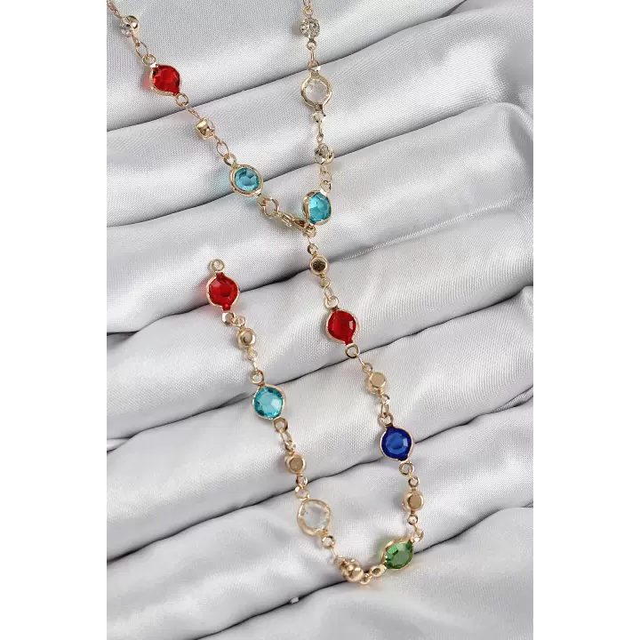 Pirinç Renkli Zirkon Taşlı Model Gold Renk Kadın Y Kolye