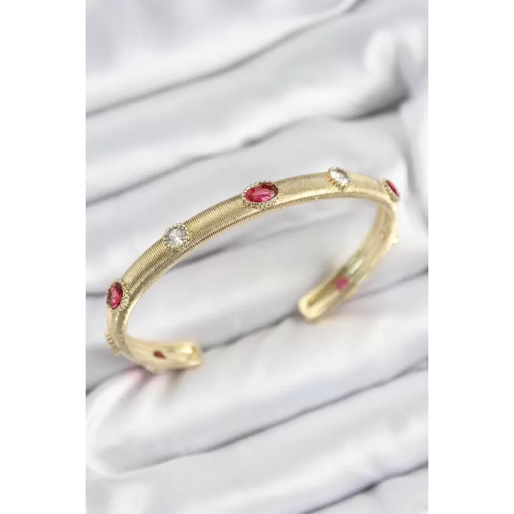 Pirinç Renkli Zirkon Taşlı Vintage Model Gold Renk Kadın Kelepçe
