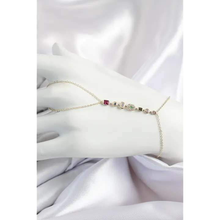 Pirinç Renkli Zirkon Taşlı Y Model Gold Renk Kadın Şahmeran