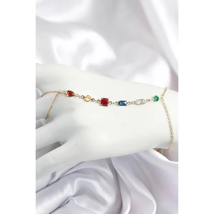 Pirinç Renkli Zirkon Taşlı Y Model Gold Renk Kadın Şahmeran