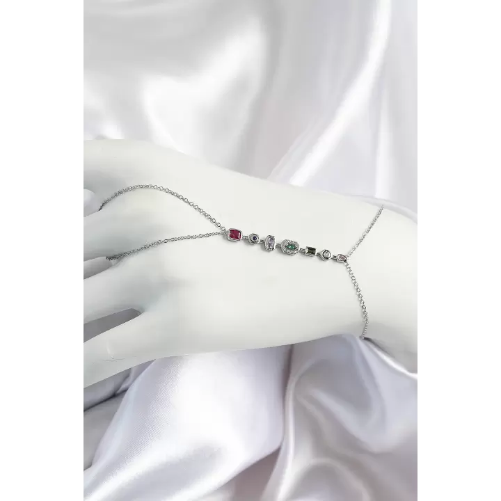 Pirinç Renkli Zirkon Taşlı Y Model Gümüş Renk Kadın Şahmeran