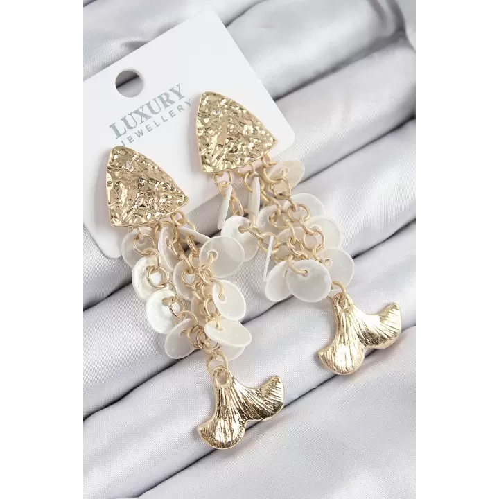 Pirinç Sallantılı Sedefli Balık Model Gold Renk Kadın Küpe