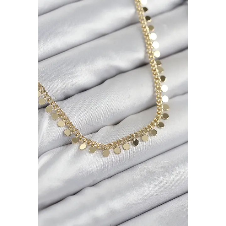 Pirinç Sıralı Pul Zincir Model Gold Renk Kadın Kolye