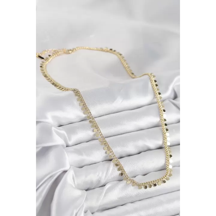Pirinç Sıralı Pul Zincir Model Gold Renk Kadın Kolye