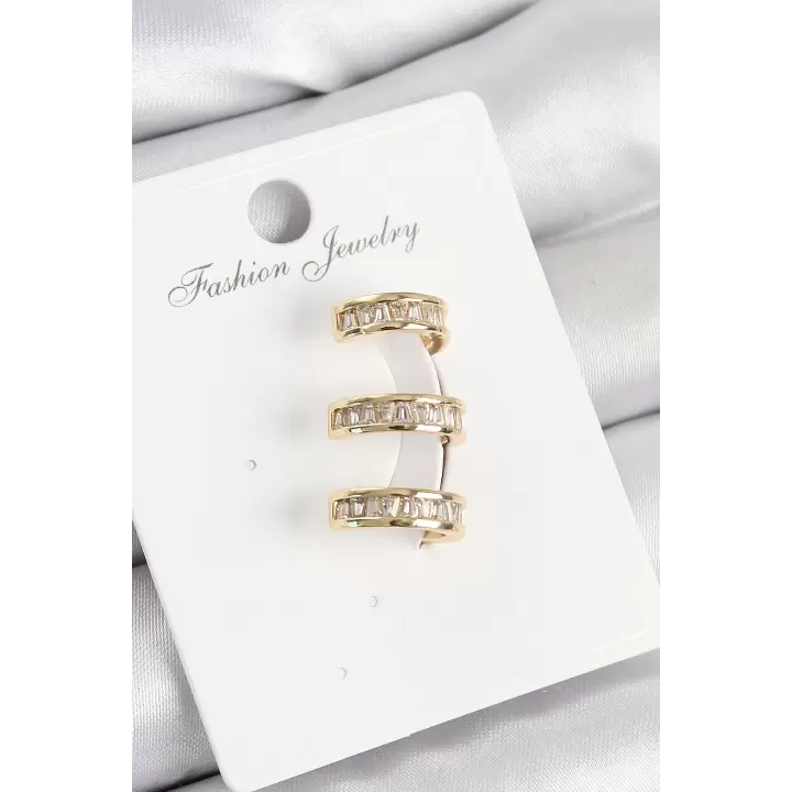 Pirinç Su Yolu Model Gold Renk Sağ Kıkırdak Küpe