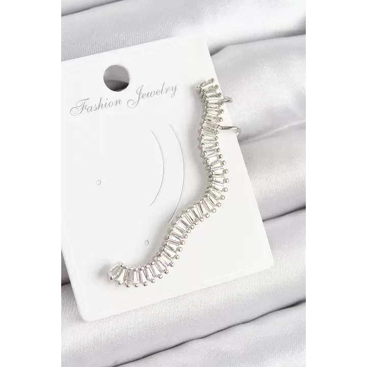 Pirinç Su Yolu Model Gümüş Renk Sağ Kıkırdak Küpe