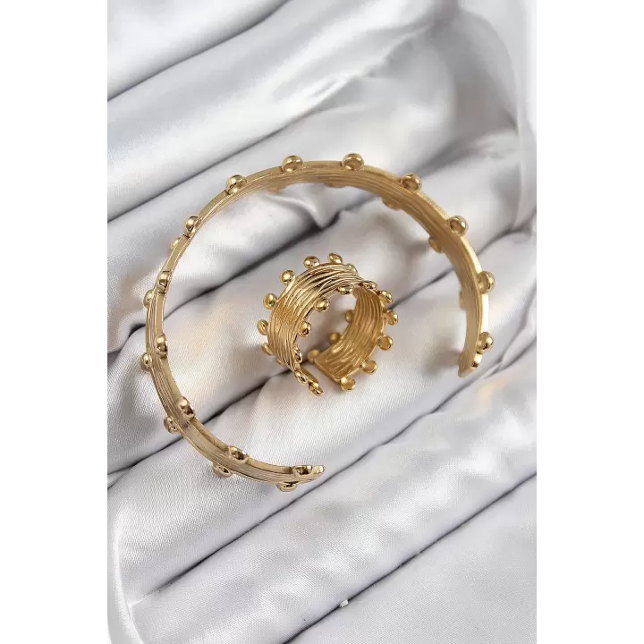 Pirinç Topcuk Model Gold Renk Bileklik Yüzük Set