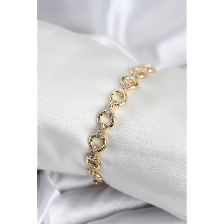 Pirinç VIP Seri Gold Renk Sıralı Halka Model Kadın Bileklik