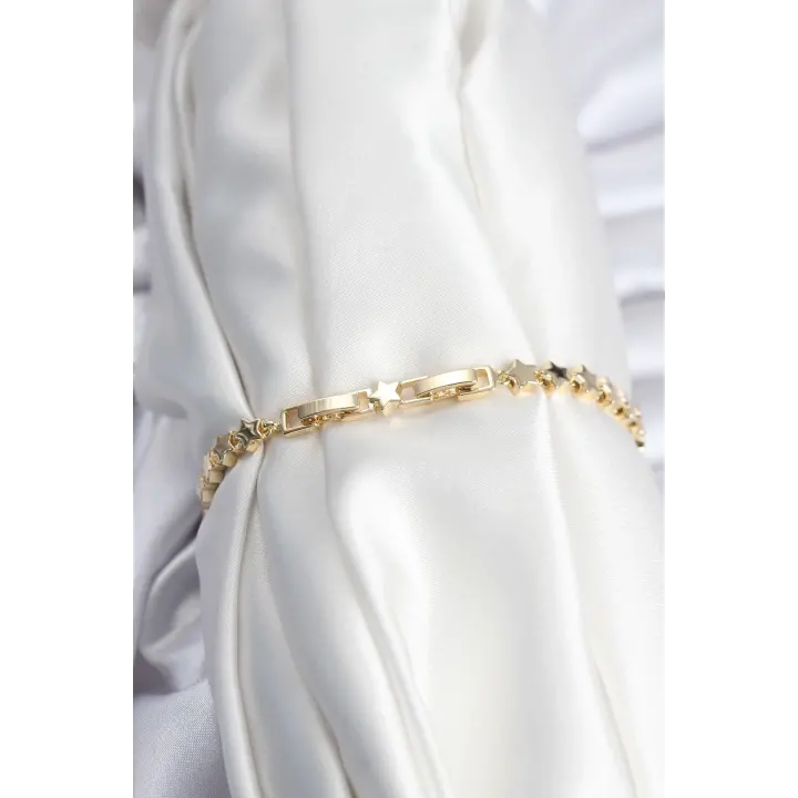Pirinç VIP Seri Gold Renk Sıralı Yıldız Model Kadın Bileklik