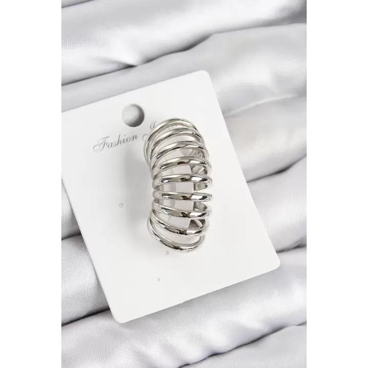 Pirinç Yay Model Gümüş Renk Sağ Kıkırdak Küpe
