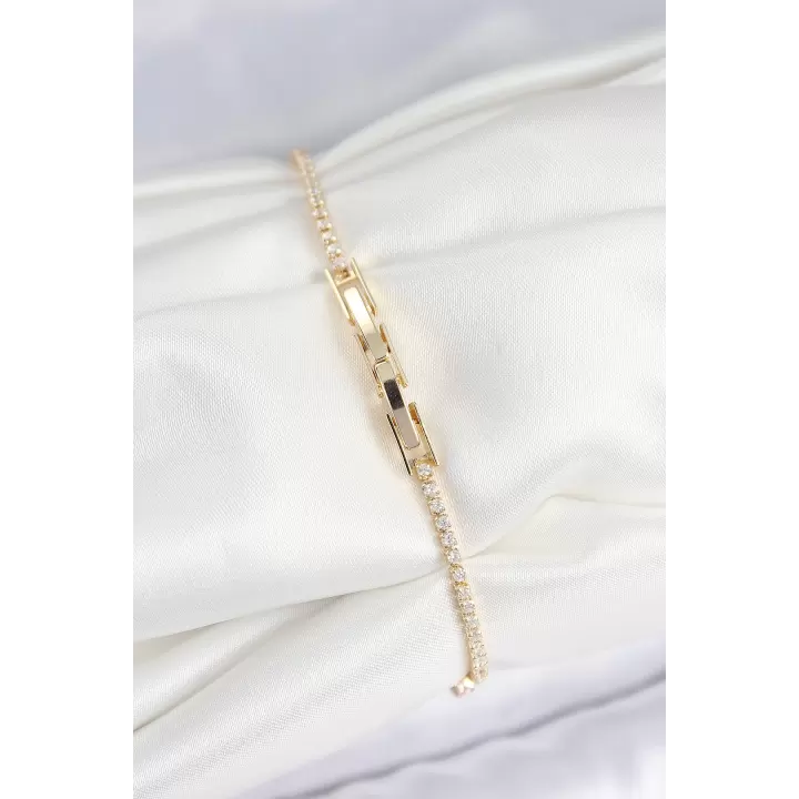 Pirinç Zirkon Taşlı Asorti Model Gold Renk Kadın Bilekilk
