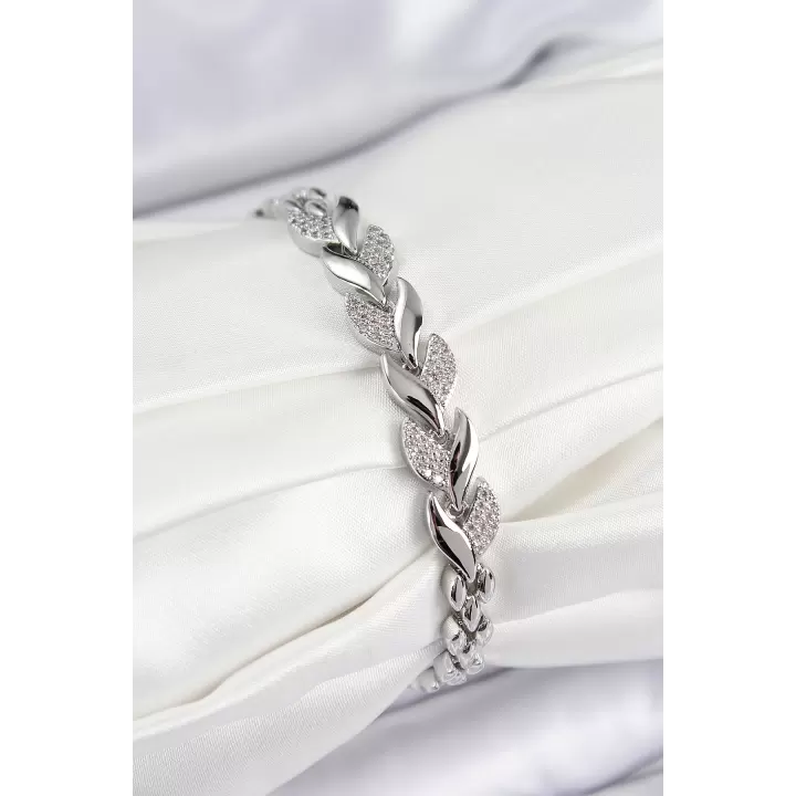 Pirinç Zirkon Taşlı Balık Kuyruğu Model Gümüş Renk Kadın Bileklik