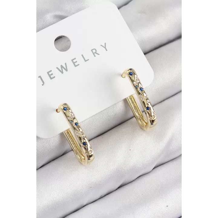 Pirinç Zirkon Taşlı Çiçek Desenli Model Gold Renk Kadın Küpe