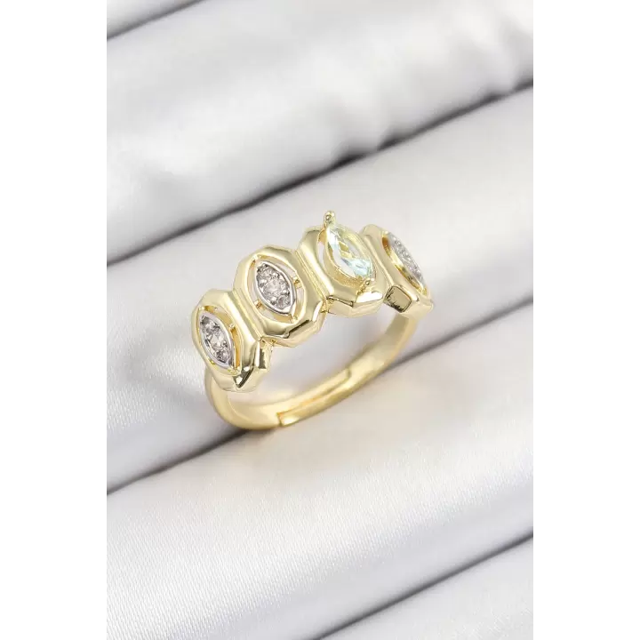 Pirinç Zirkon Taşlı Damla Model Gold Renk Kadın Yüzük