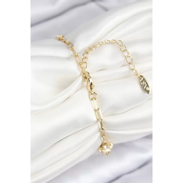 Pirinç Zirkon Taşlı Deniz Kabuğu Model Gold Renk Kadın Bileklik