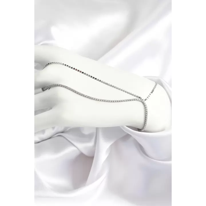 Pirinç Zirkon Taşlı Ezme Zincir Model Gümüş Renk Kadın Şahmeran