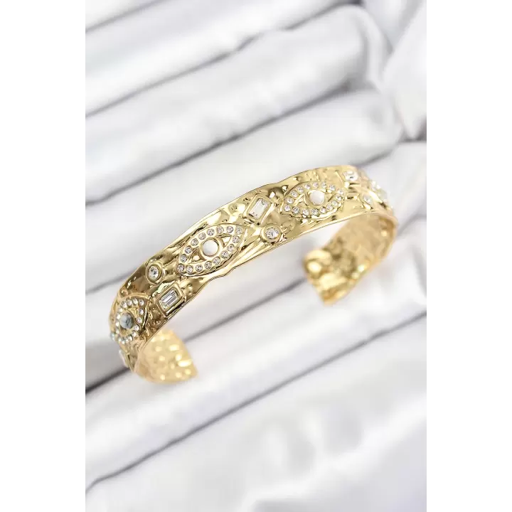 Pirinç Zirkon Taşlı Göz Model Gold Renk Altı Açık Kadın Bileklik