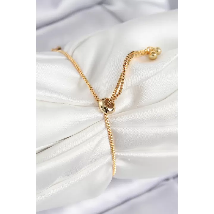 Pirinç Zirkon Taşlı Kare Model Gold Renk Asansörlü Kadın Bileklik