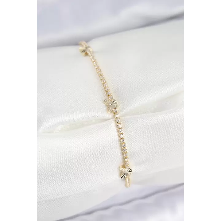 Pirinç Zirkon Taşlı Kelebek Model Gold Renk Kadın Bilekilk
