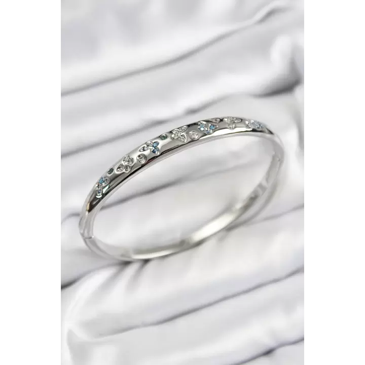 Pirinç Zirkon Taşlı Kelebek Model Gümüş Renk Kadın Kelepçe